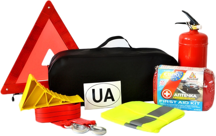 Вогнегасник, аптечка, знак аварійної зупинки